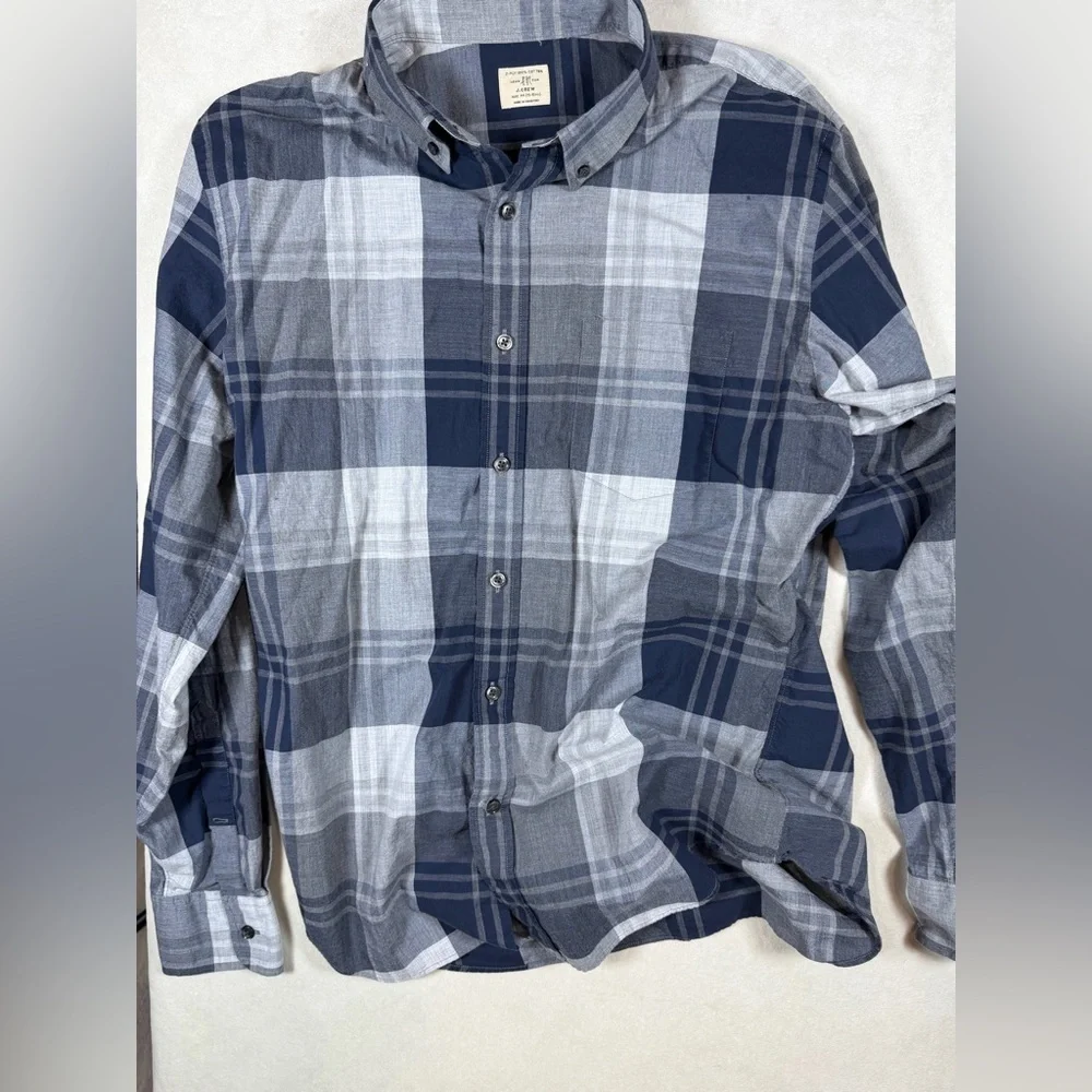 Lot of 2 J. Crew Men's Medium Plaid Button-Down Shirts - Navy and Red Plaid